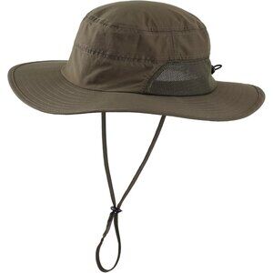 Unisex Green 100%Polyester Wide Brim Mesh With Chin Strap Classic Hiking Sun Hat